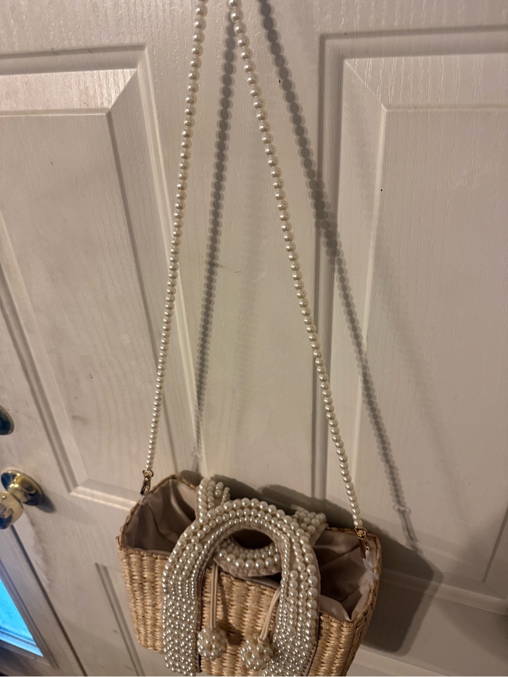 Pearl-Embellished Straw Tote Bag - Cream - Picture 6 of 9